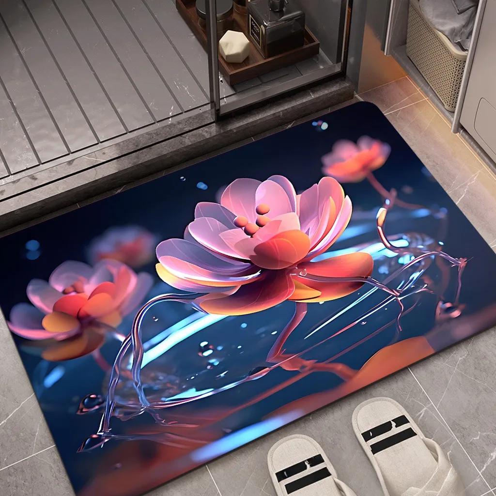 Europe Style 3D Effect Flowers Carpet Living Room Sofa Bedroom Bedside Study Entrance Door Rug Non-slip Light Luxury Decor Mat