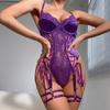 MIRABELLE Sexy Bodysuit With Stocking Lace Up Bodys Purple Sissy Crotchless High Cut Body Suit See Through Bodycon Onlyfan Tops