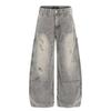 Mens Relaxed Fit Straight Leg Denim Pants Vintage Patchwork Washed Cotton Workwear Style