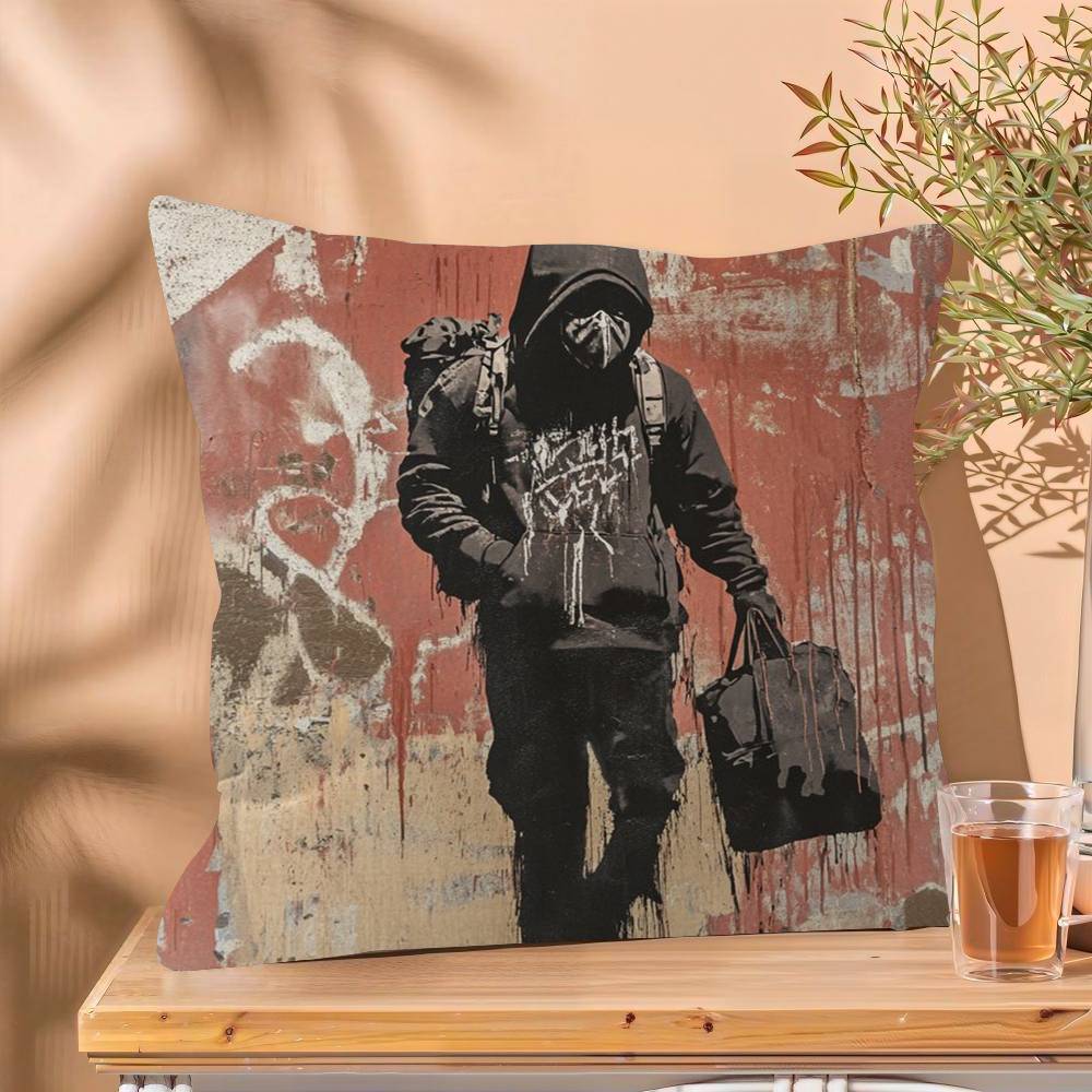 Banksy Street Graffiti Cushion Cover Inches Farmhouse Decor Home Throw Pillow Covers for Couch Decorations