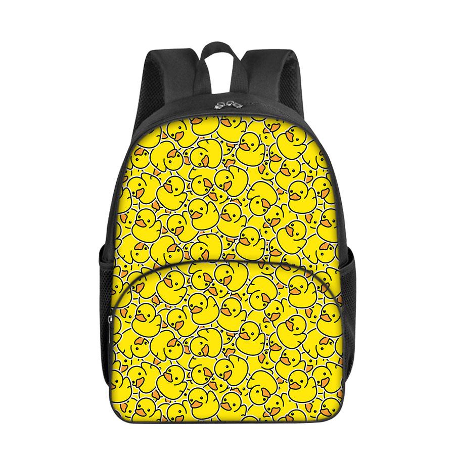 Gele Eend Patroon Ronde Voorzak Rugzakken voor Jongens en Meisjes Beste Cadeaus 2D Platte Cartoon Schoolrugzak voor Kinderen Tas black