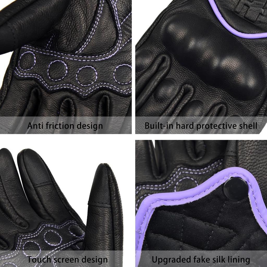 Harssidanzar Women's Motorcycle Gloves, Motorcycle Gloves, Road Racer, Bicycle Climbing, Power Exercise Gloves Touch Screen GL016JP,Purple/Black,L
