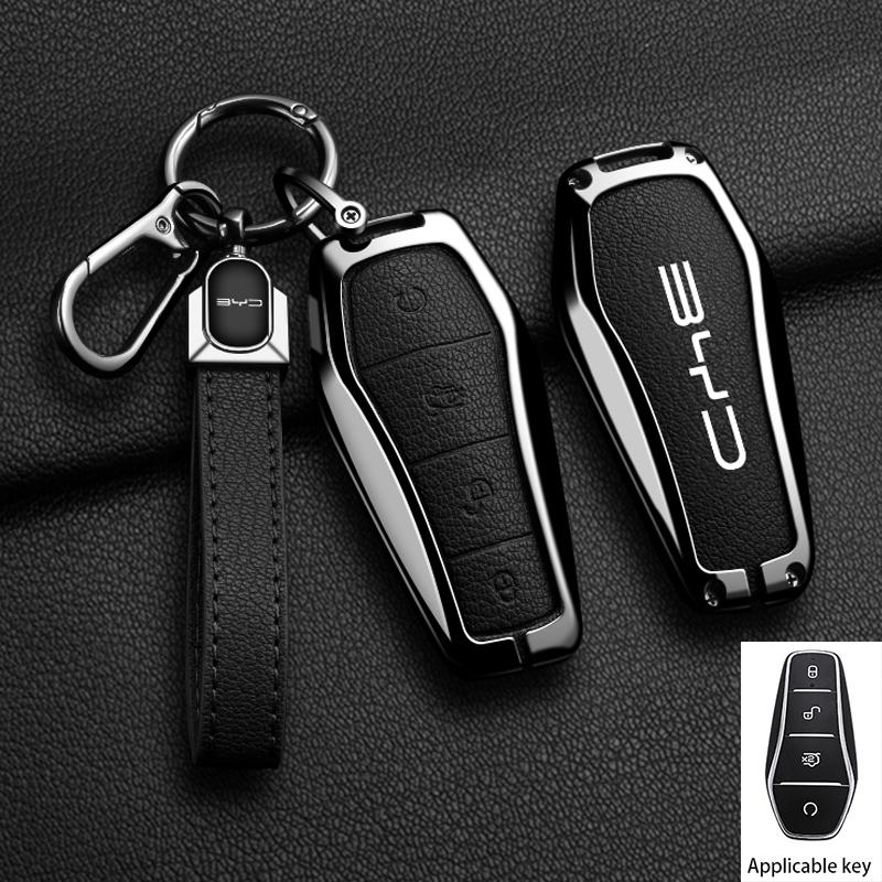 Zinc Alloy New Leather Car Key Case Cover Shell Fob For BYD Song Plus Atto 3 Han EV DM Qin Seal Dolphin Protective Auto Keychain