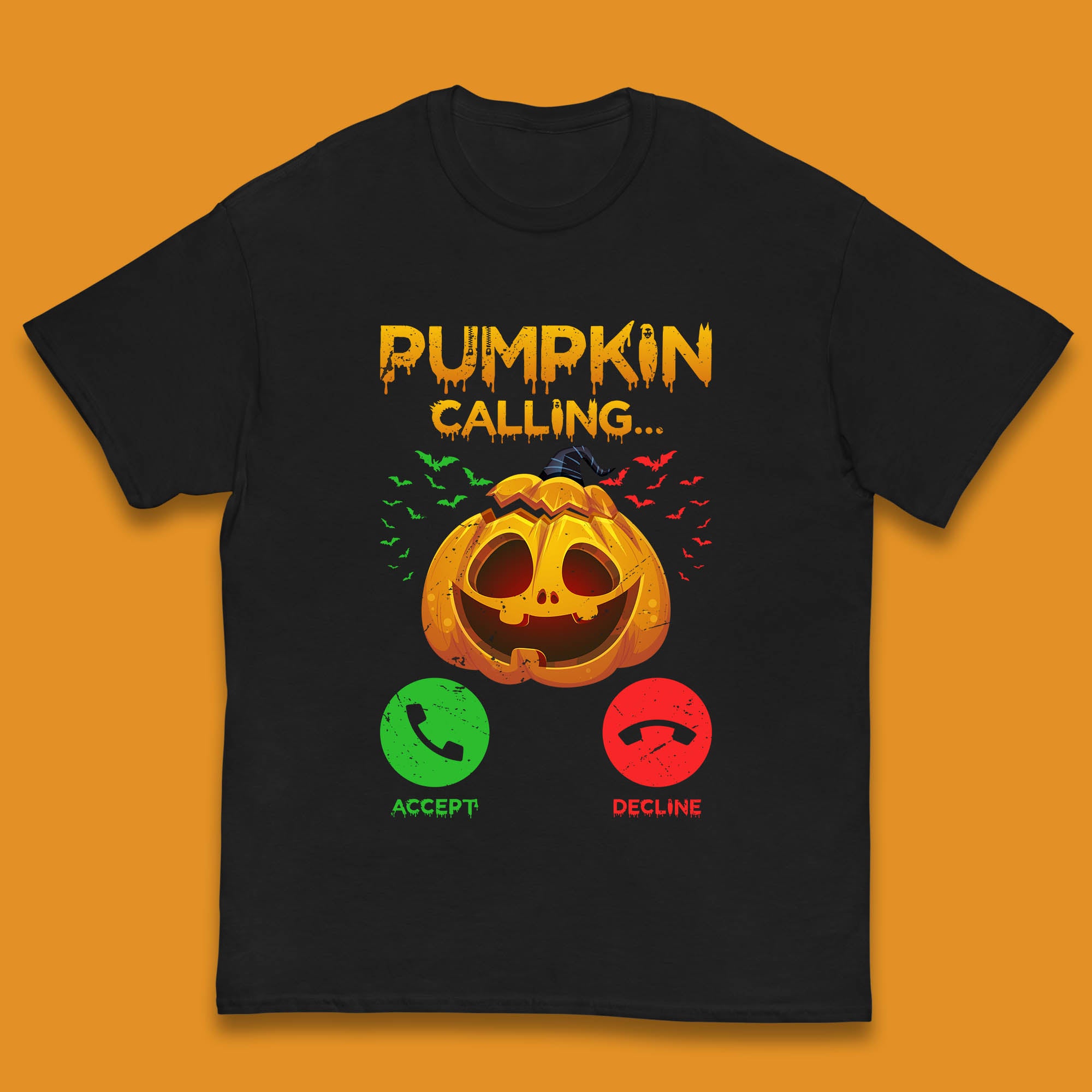 

Halloween Pumpkin Calling Funny Phone Call Horror Scary Jack O Lantern Kids T Shirt 120