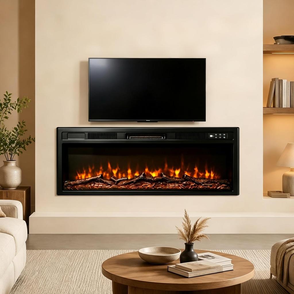 YODOLLA Recessed Electric Fire 37.2 Inch, 1500W Slim Fireplace Insert