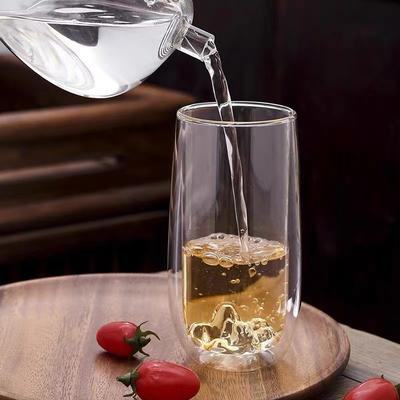 Water Cup Transparent Glass Green Tea Cup Household Guanshan Tea Cup Coffee Cup Round Creative Flower Teacup with Handle