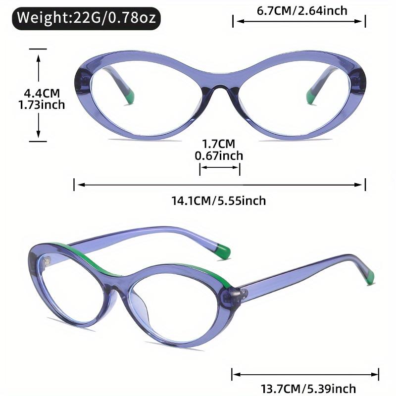 Minimalist Oval Cat Eye Fashion Glasses for Women - Semi Rimless PC Frame with Metal Hinges, Decorative TAC Lenses
