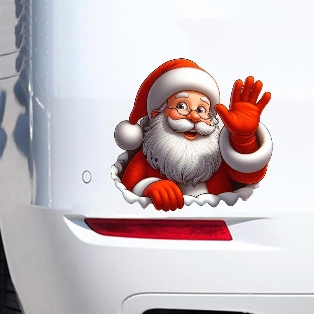 Santa Waving Hand Decal,3D Self-Adhesive Vinyl Sticker for Christmas, Polyvinyl Chloride Car & Window Cling, Suitable for Glass, Metal, Ceramic