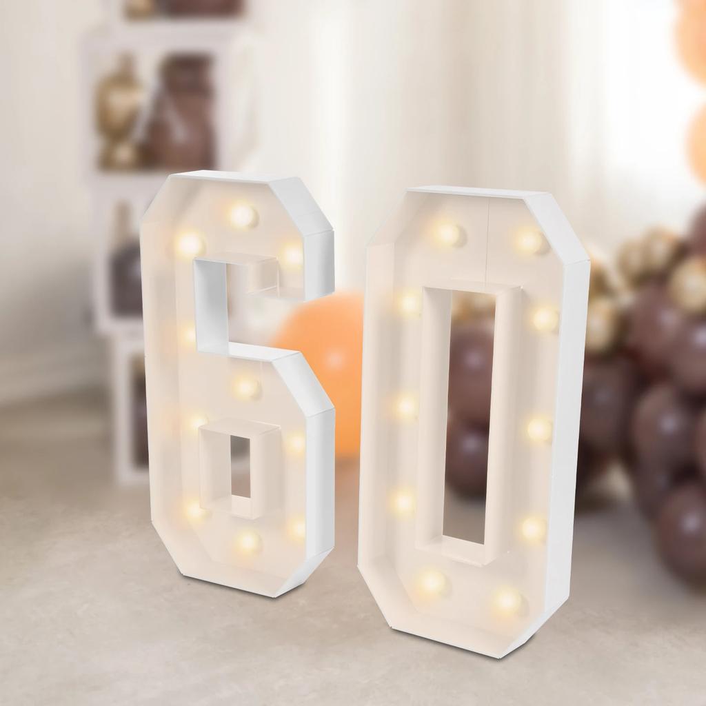 60th Birthday Decorations, Large 100cm Tall Light Up Number 60, Vintage Style Battery Powered LED Floor Standing Sign for Party