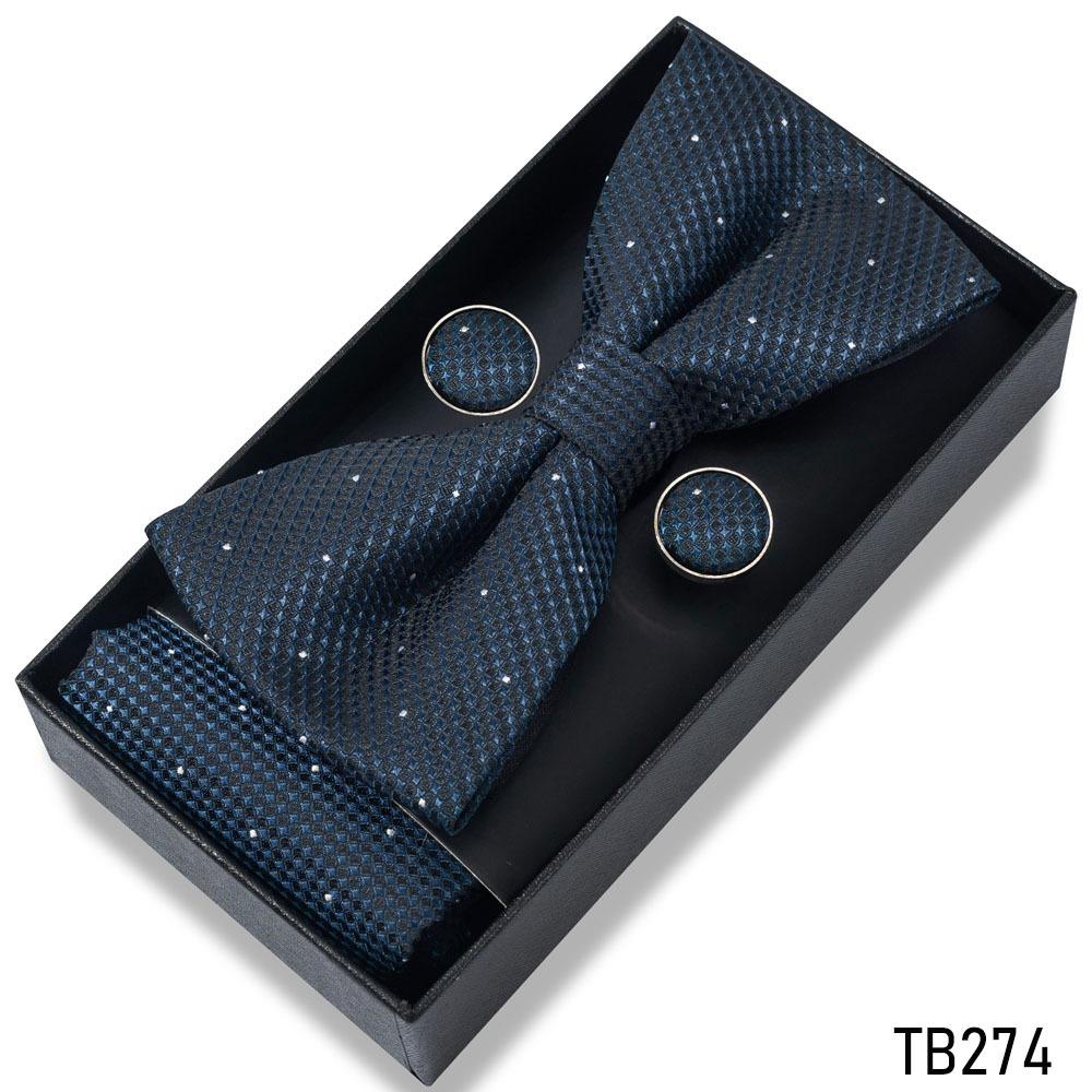 Classic Bowtie Bow Ties for Mens Butterfly Bowknot Pocket Square Cufflinks Suit Set Bussiness Accessories