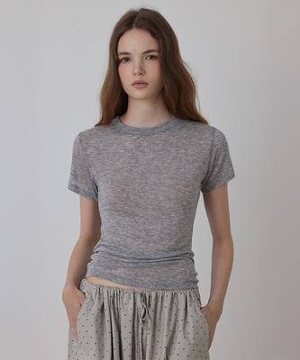 Kwinseulaebis Tencel See-Through Round Short Sleeve T-Shirt