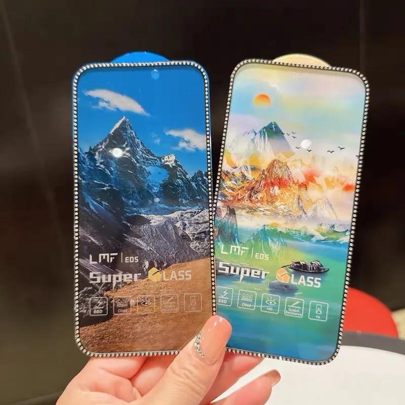 New Diamond Plated Tempered Glass For Iphone 16 15 14 13 12 11 Pro Max X XS XR XS Max 3D Stereoscopic Diamond Inlaid Anti Peeping Matte Glass