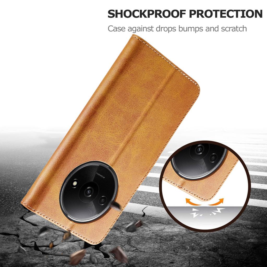 LC.IMEEKE For Xiaomi Redmi A3/Poco C61 4G Case Calf Texture Flip Stand Shockproof Phone Cover