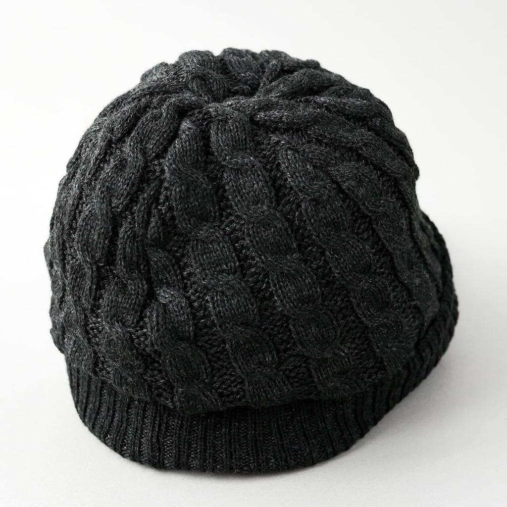 AVIREX Cable Knit Cap with and Winter Knit Black 023 Loose-Fit Brim, Men's Women's Cap, Mix,