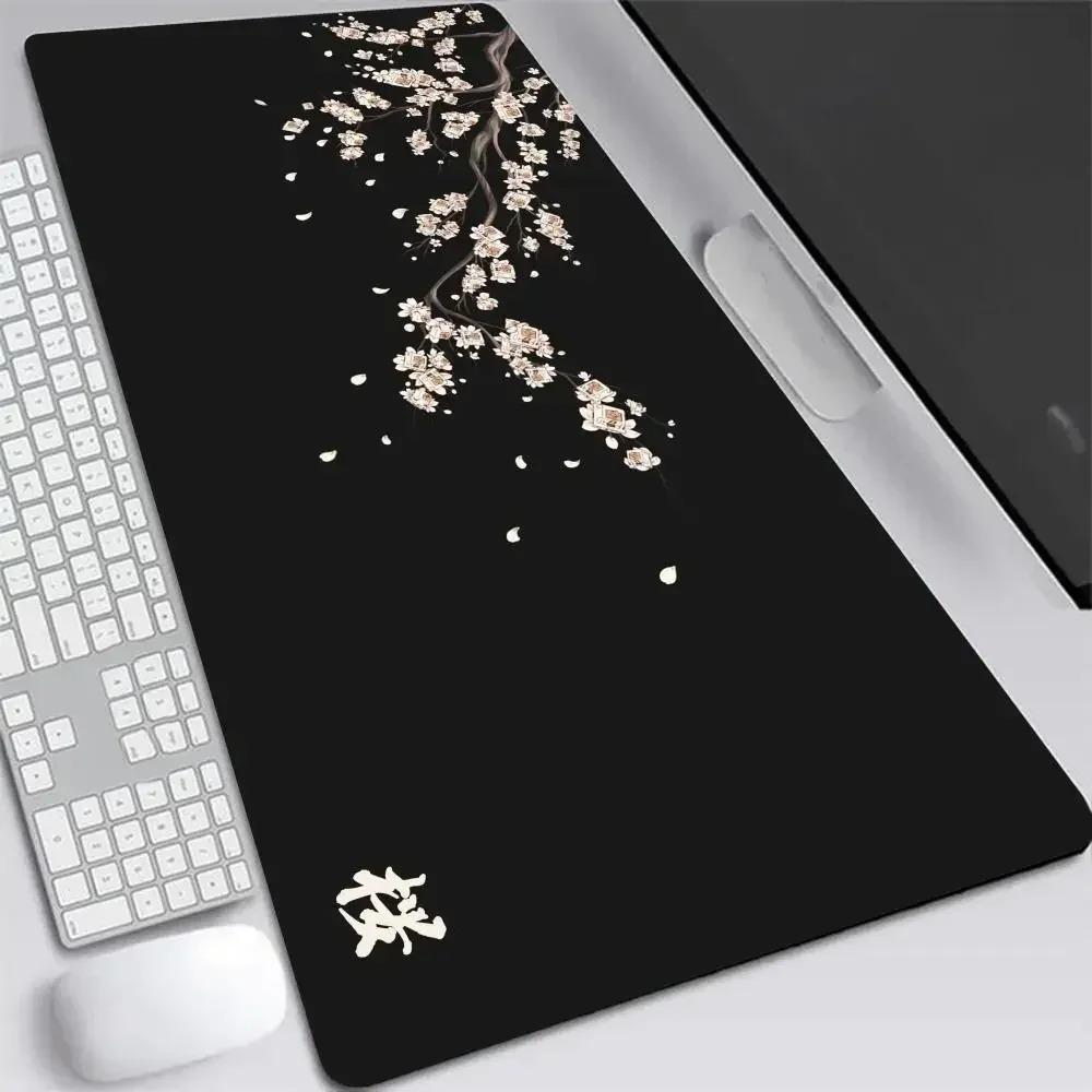 Podložka pod myš Japonská třešeň XXL Šedá Laptopy Herní podložka na stůl Sakura Podložka pod myš Anime Kancelář Hráč Klávesnice Počítačový stůl Koberec