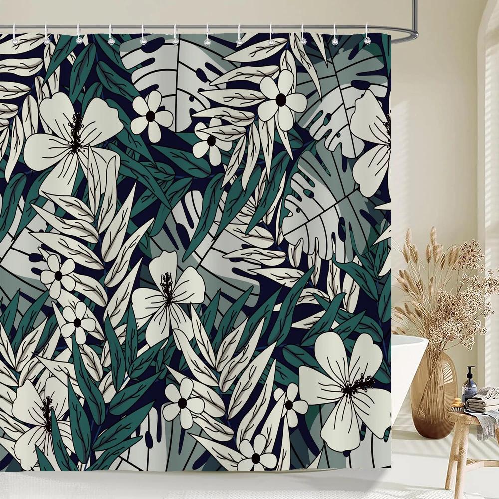 

3D Shower Curtains Flowers Bathroom Curtain With Hooks Waterproof Print 180X240Cm Polyester Cloth Bathroom Decoration Screen W60H190(CM)-1 Pcs