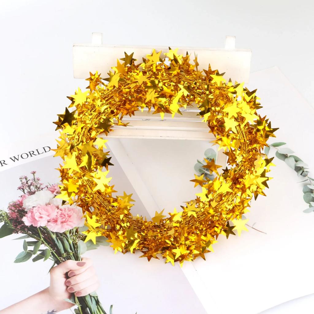 2Pcs Christmas Tree Pendant Wire Glitter Five-pointed Star Garland Home Decoration with Pull Flower Zipper Leaf