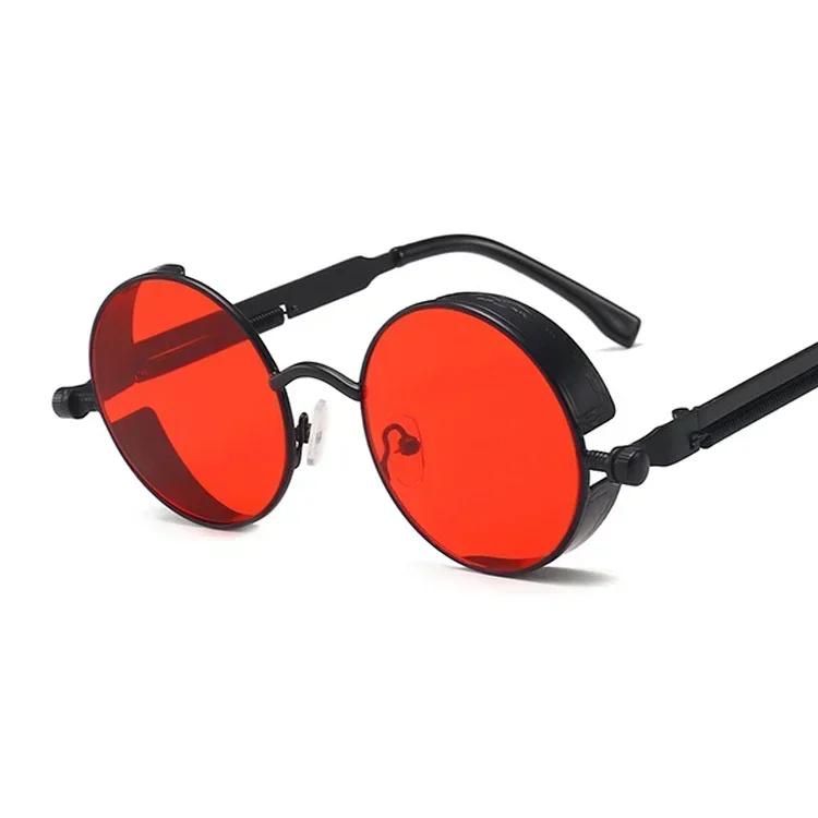 Vintage Steampunk Red Sunglasses Men Round Punk Alloy Metal Retro Sun Glasses Women Goggles Gothic Style Shades