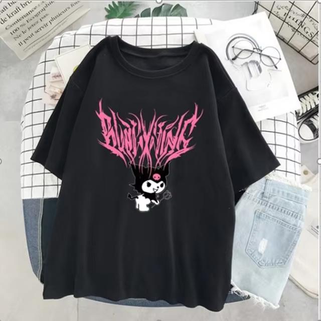 2026 Sanrio Kuromi Camiseta Casual Shortsleeve Roundneck Hotselling Womens summer loose and fashionable style
