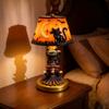 Halloweenská stolní lampa se stínidlem z vitráže s dýní, duchem, netopýrem a kostlivcem na podstavci, pryskyřičná výroba, dekorativní osvětlení pro domácnost