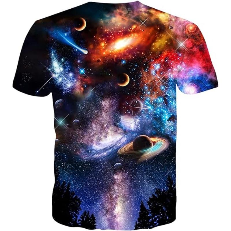 Popular Sale Stylish Outdoor Comfort Polyester Men's Short Sleeve T-Shirt with Interstellar Sci-Fi Pattern Digital Print