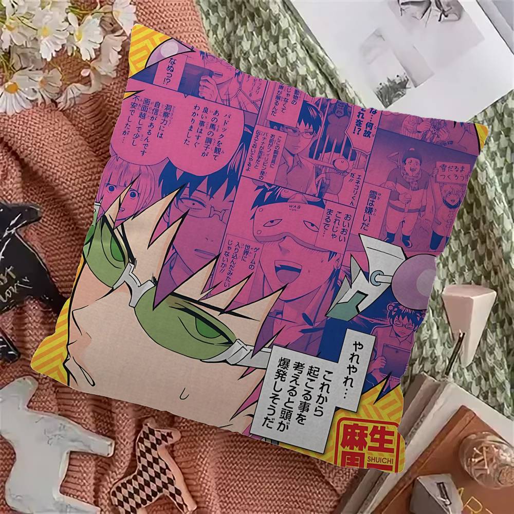 Popular Japanese Anime Saiki Kusuo Cushion Cover Polyester Sofa Cushions Decorative Throw Pillows Home Decoration Pillowcover