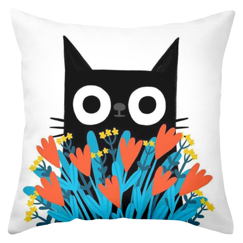 Black Cat And Floral Patterned Decorative Throw Pillows Polyester pillowcase, sofa decorative cushion cov Headboard Pillow