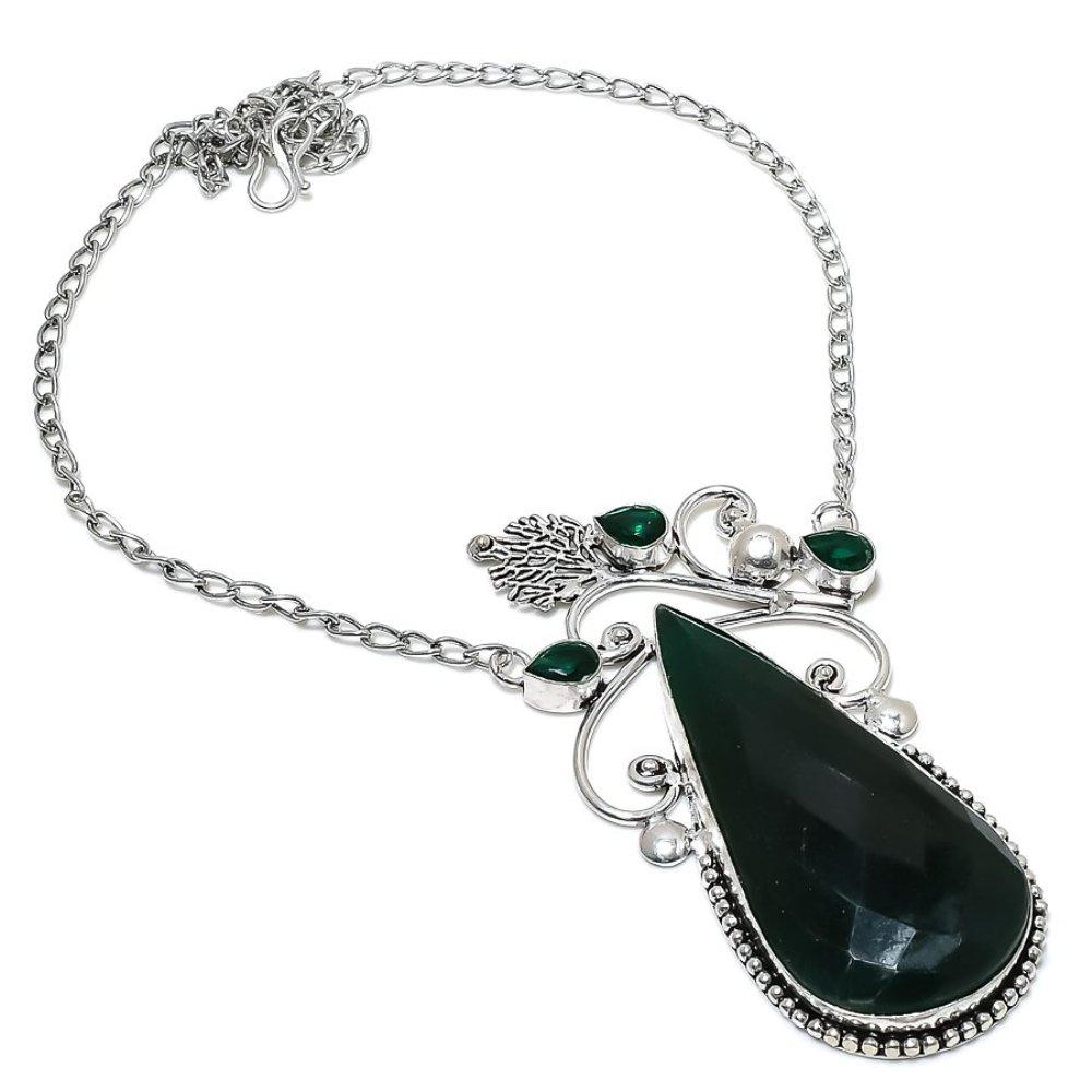 Emerald Natural Diopside Gemstone 925 Sterling Silver Necklace 18" m8L50