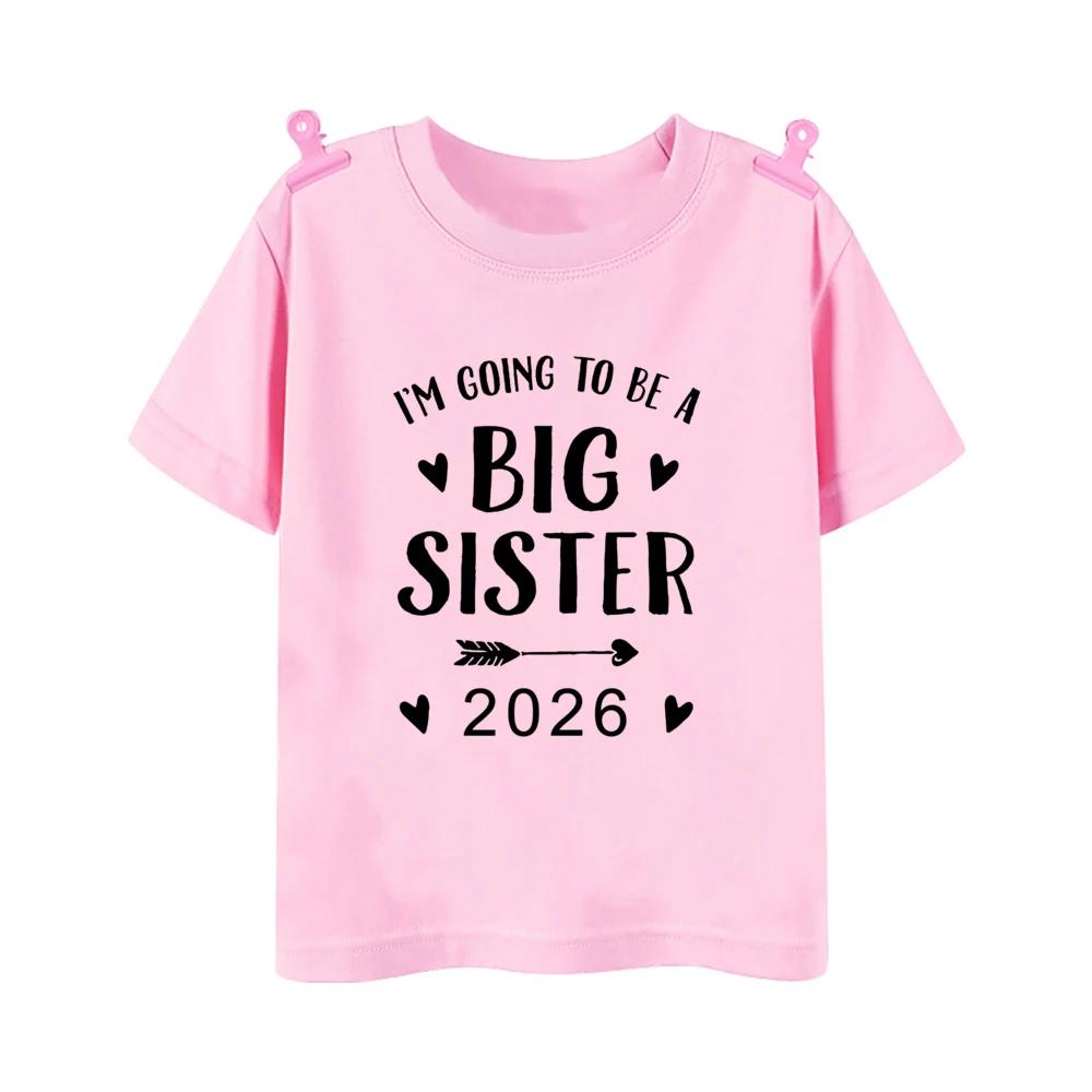 Zum großen Bruder/zur großen Schwester 2026 befördert Gedrucktes Kinder-T-Shirt Kinder Sommer-Outfit Kurzarmhemden Baby-Ankündigungs-Kleidung