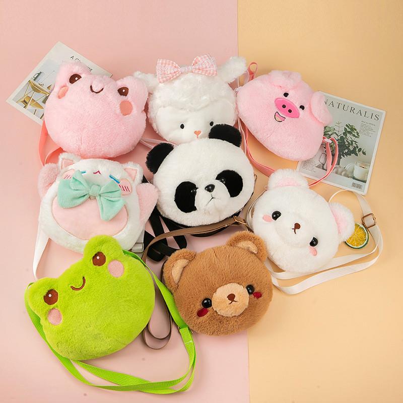 Creative Plush Bear Coin Purse With Keychain Soft Fabric Storage For Kids And Teens
