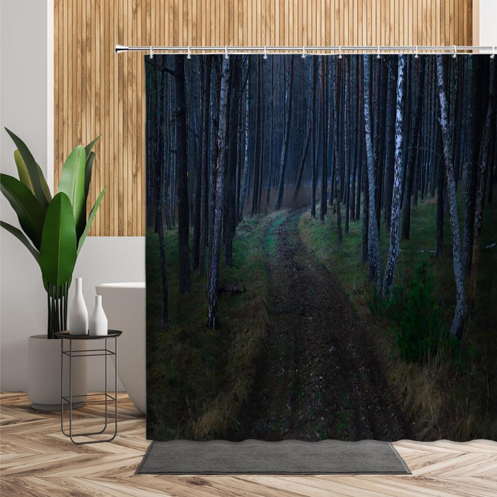 Green Jungle Shower Curtain Summer Forest Tree Bathroom Bath Decoration Home Decor Natural Landscape 3D Living Room Curtains Set