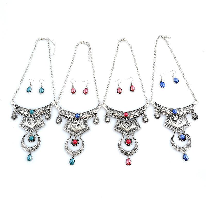 Water Alloy Fashionable Drop Necklace With Multilayer Chain And Jewelry Gemstone
