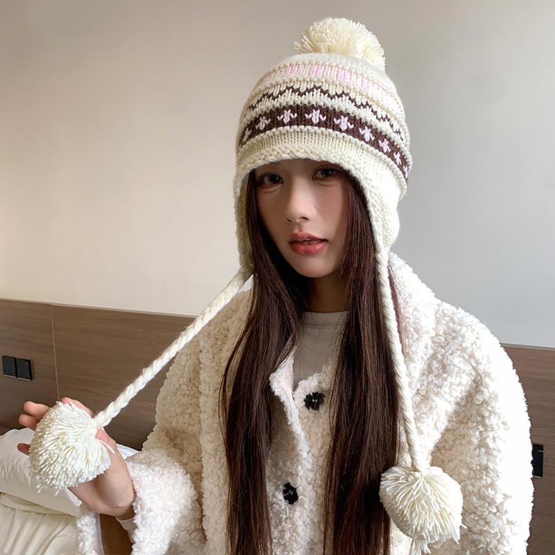Knit Hat Women Winter Fluffy Ball Beanie With Warmth And Windproof Protection For Casual Fashion