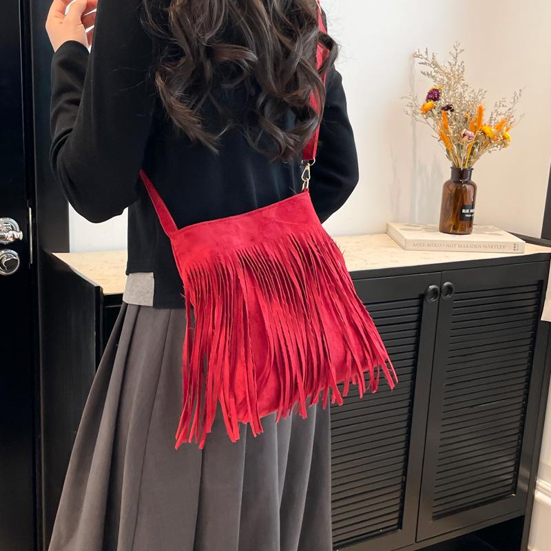 Women's Vintage Suede Tassel Crossbody Bag - Large Capacity and Fashionable (2025)