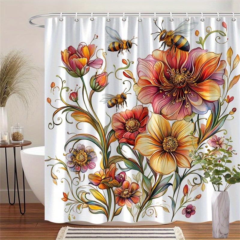 

1Pc Colorful Floral Shower Curtain, Polyester Fabric, Machine Washable, With Hooks, Suitable For Bathroom Decoration W60H190(CM)-1 Pcs