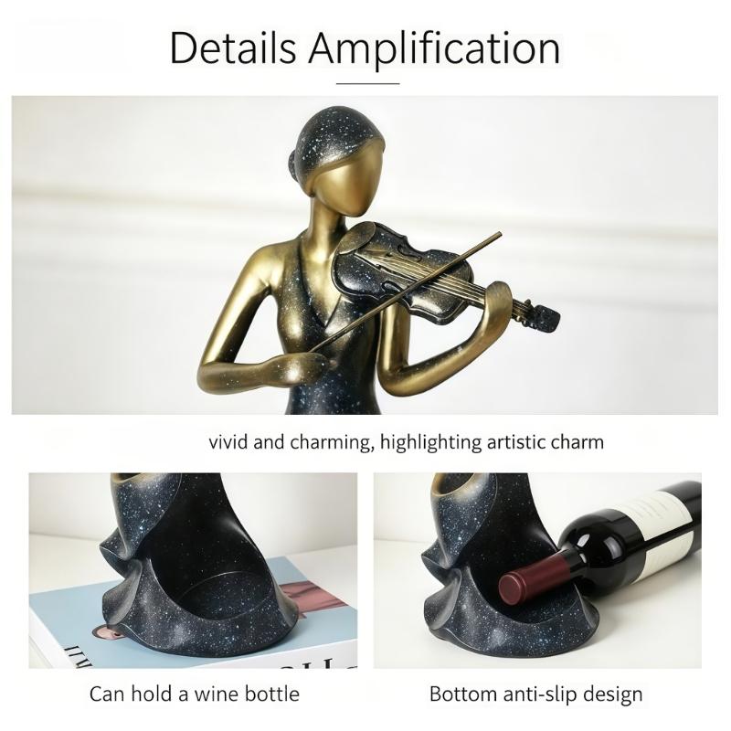 Violinist Wine Bottle Holders Countertop Display Stand, Decorative Resin Lady Statue Single Bottle Rack for Wine Cabinet Styling