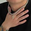 Hip-hop Rhinestone Cross Pendant Necklace Men's High Sense Simple Niche Men's Collarbone Chain Jewelry