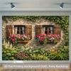 2D Vintage Ivy Wall Backdrop, Countryside Window with Flowers Party Background