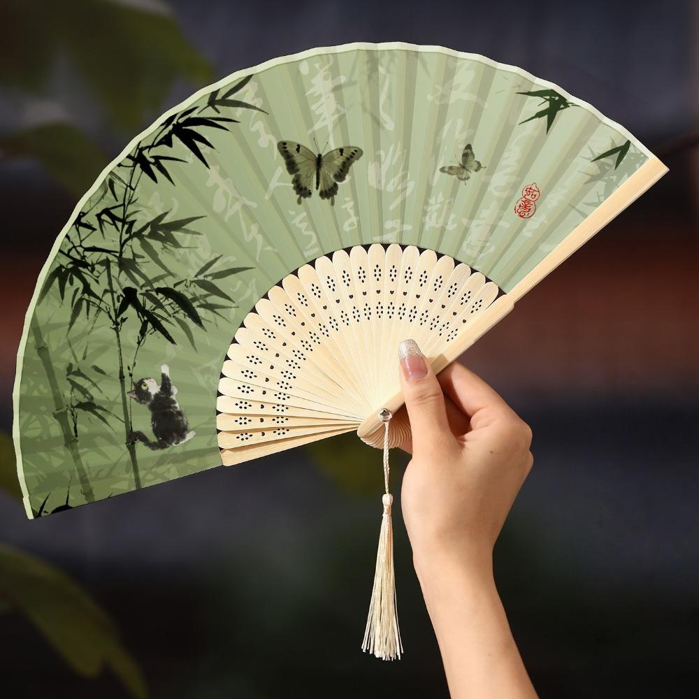 Butterfly Tassel Folding Fan Chinese Style Handheld Fan Ancient Bamboo Fan Hanfu Accessories
