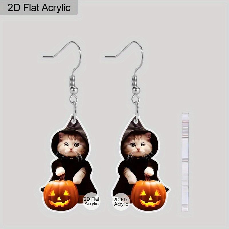2D Flat 1Pair Halloween Wizard Robe Cat Earrings Fashion Jewelry Gift for Women Girls Female