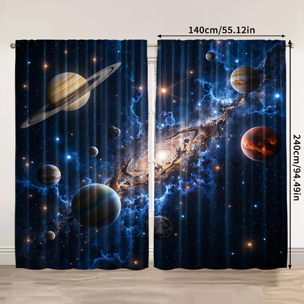 Set Of 2 Space Roller Blind Blue Galaxy Polyester Themed Curtains Astronaut Planetary Design Light Filteri Curtain