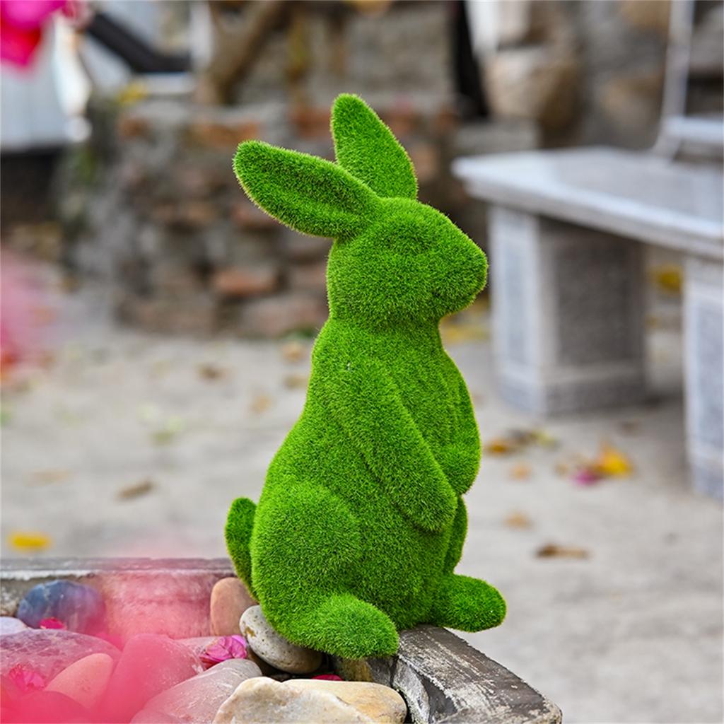 Easter Flocked Bunny Figurine, Garden And Patio Resin Craft, Flocked Bunny Ornament