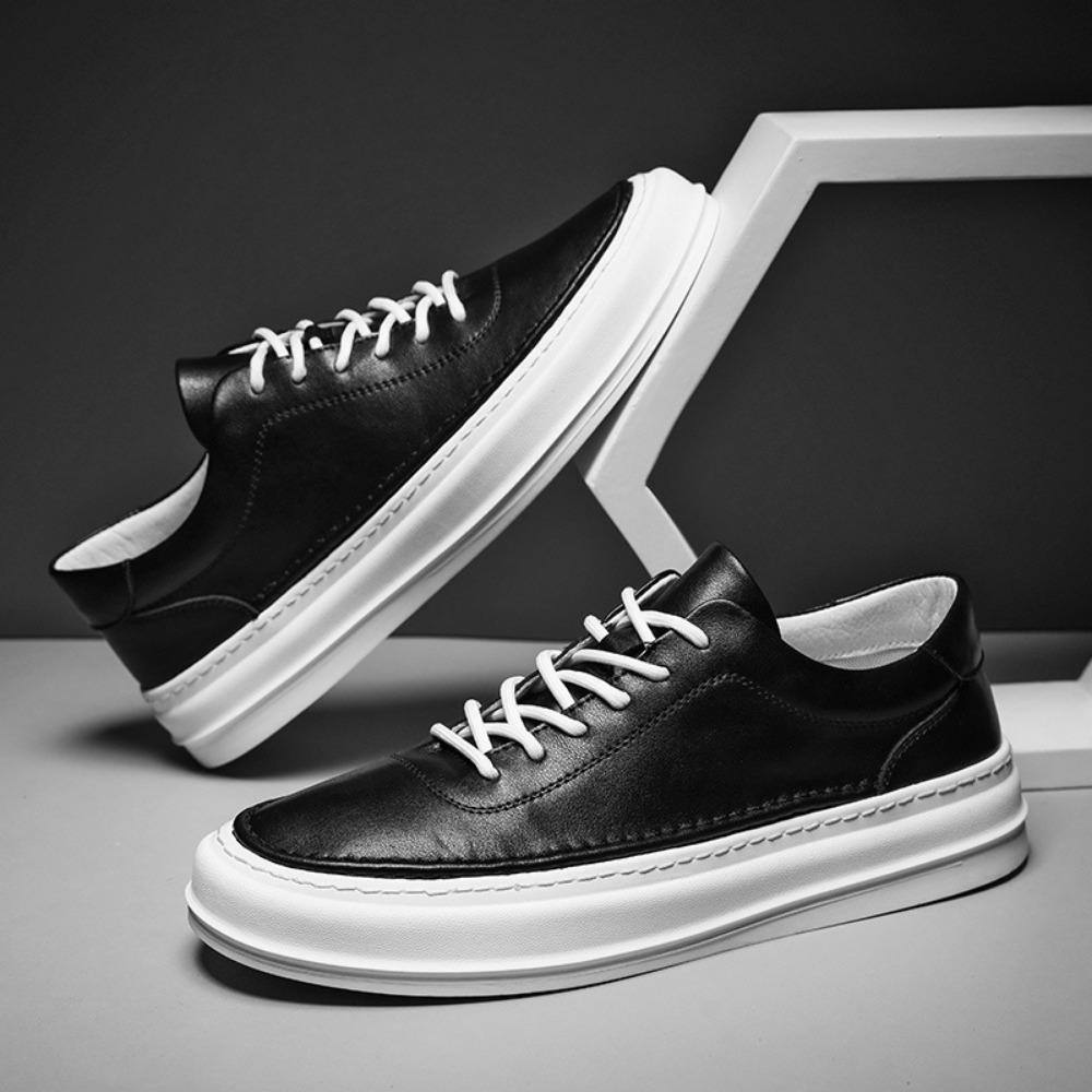 Leather Casual Shoes Men's Cowhide Soft Soled Anti Slip White Low Top Board Shoes Men Leather Original White Leather Shoes