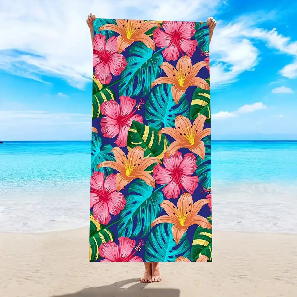 Tropical Flower Beach Towel 2D Flat Printed Peach Skin Bath Towel Soft Quick Dry For Summer Vacation Swimming Pool