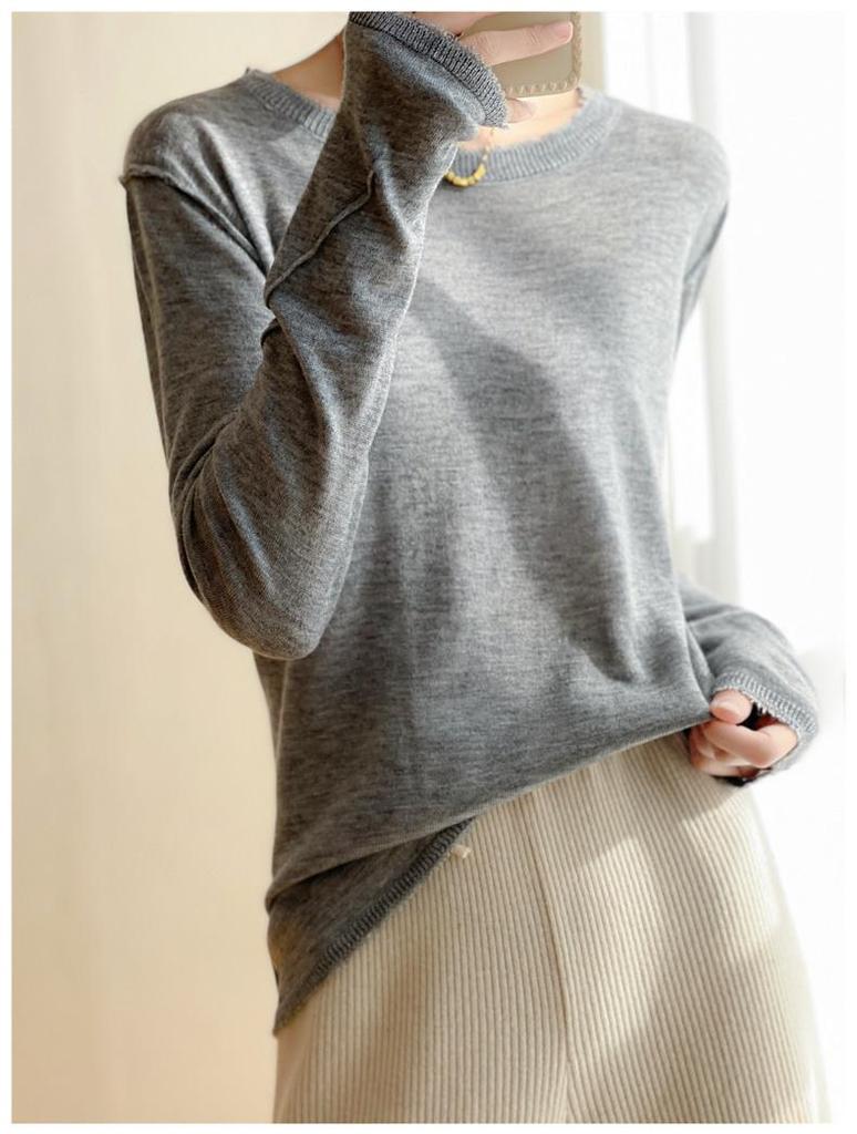 Korean Style Tassel Fine Wool Knit Sweater - Lightly Sheer, Loose Fit, Round Neck, Versatile Base Layer for Spring & Autumn.