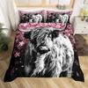 Highland Cow Duvet Cover King Queen Western Farm Animal Comforter Cover Microfiber Bull Cattle Floral Bedding Set For Kids Teen