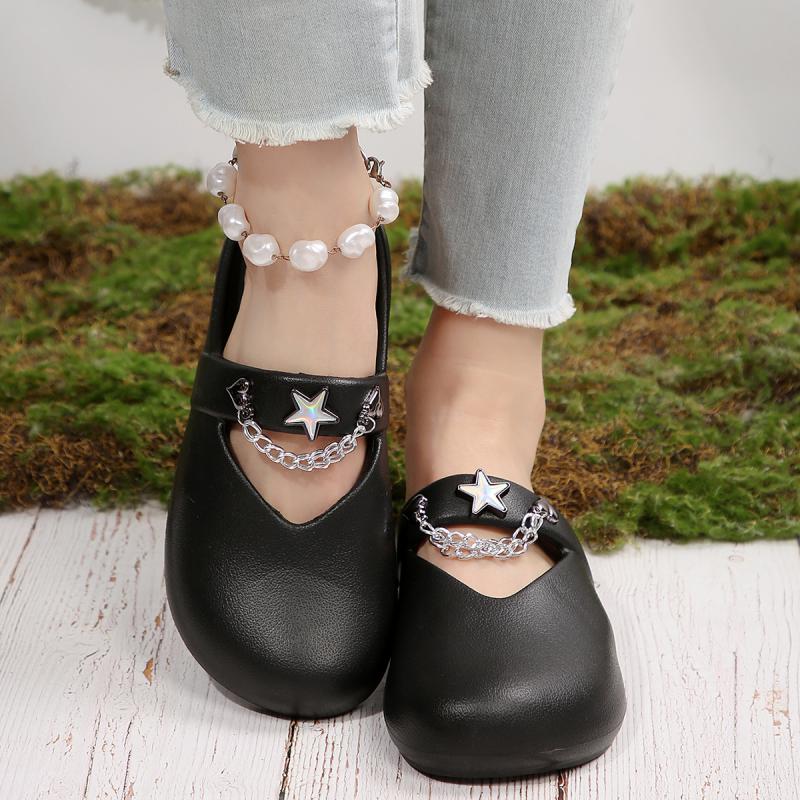 Fashion Metal Chain Black Eva Slippers Summer Beach 2025 Star Decoration Flat Heels Slip On Sandals Soft Eva Cloud Slippers Shoes