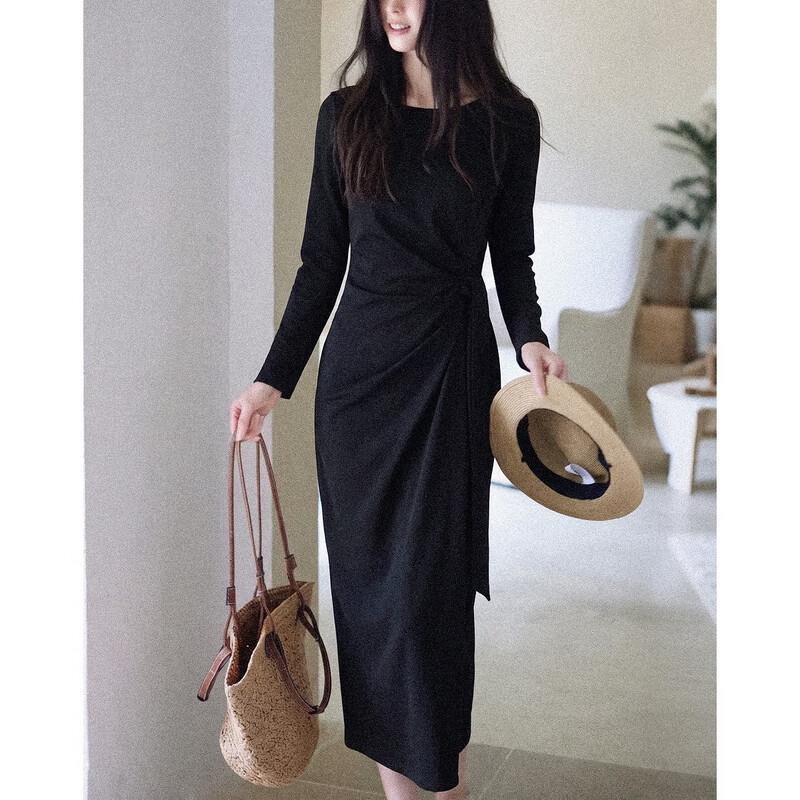Demana Women's Tie-Waist H-Line Long-Sleeve Knit Dress