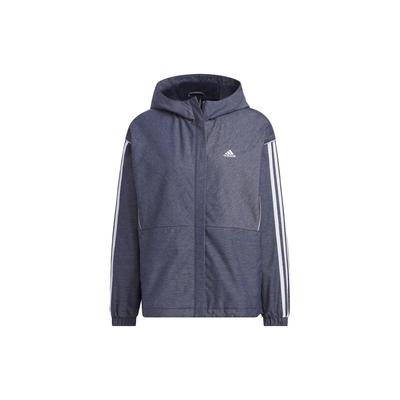 Three Stripe Reflective Side Pocket Full Zip Hooded Jacket Women Jacket Blue IK9880