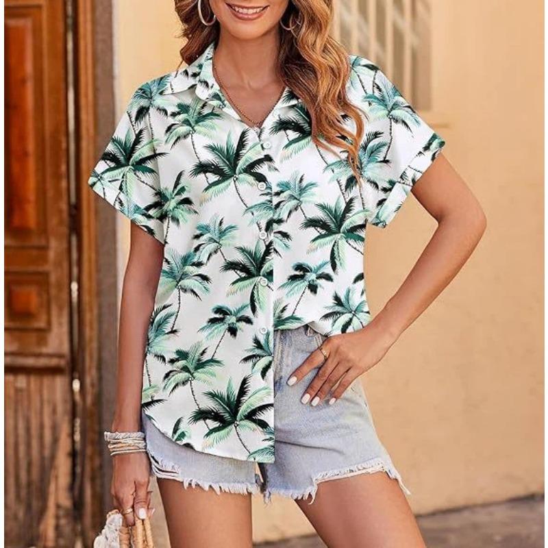 Sommer Neues Hawaiianisches Hemd für Damen Lässig Kurzärmelig Tropische Blume 3D-bedrucktes Hemd